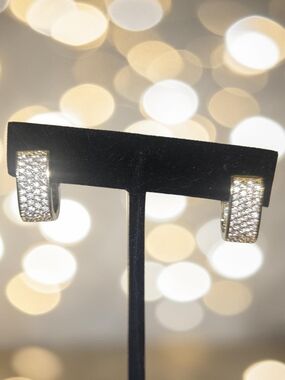 Gold Pavé Huggie Hoop Earrings with Clear Crystals